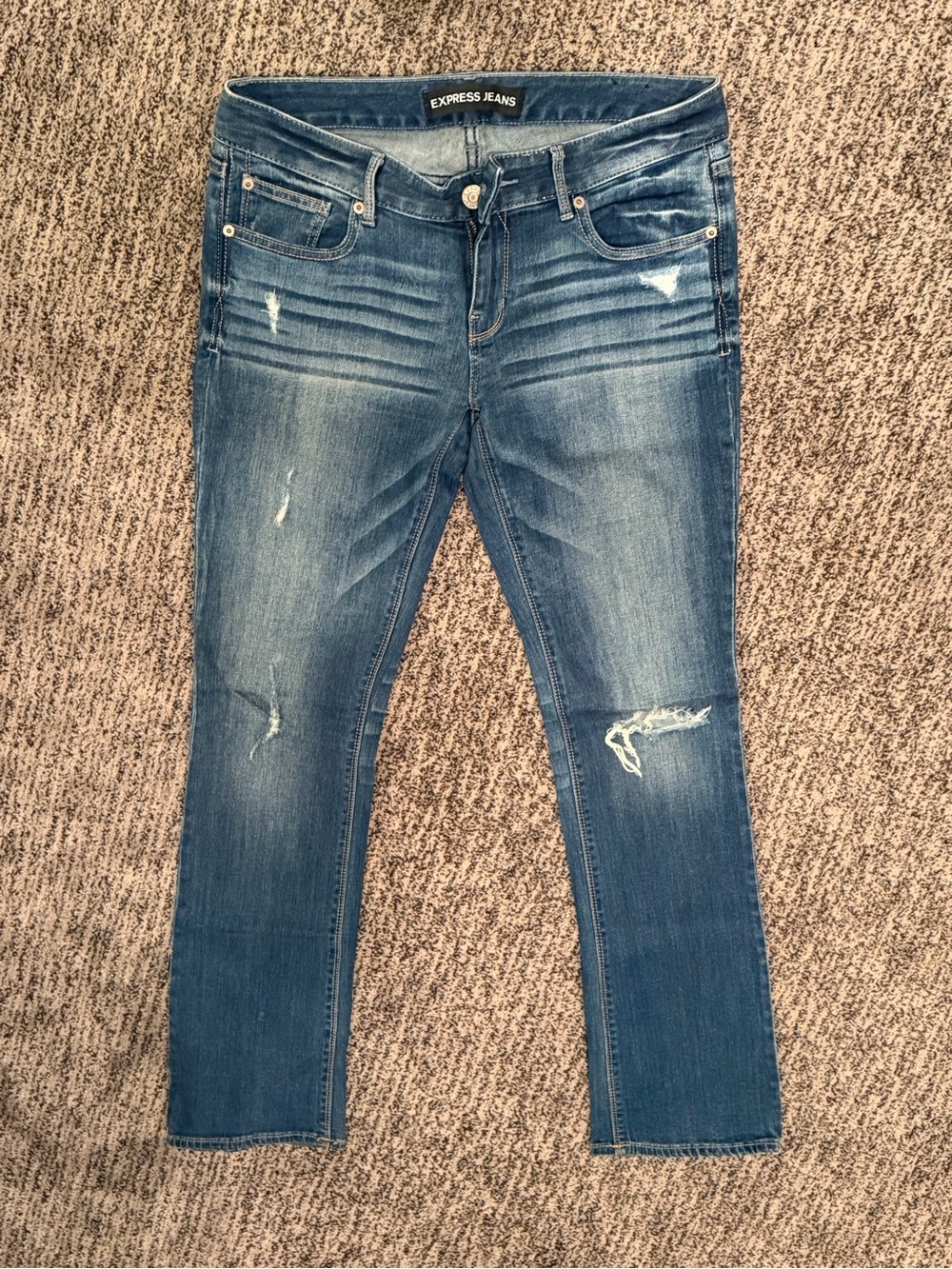 Express Women’s Bootcut Distressed Blue Jeans